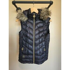 Michael Kors brown hooded zip-up vest with faux fur women's size medium